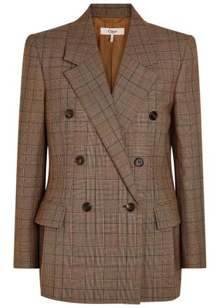 Chlo&eacute; Checked Double-breasted Wool Blazer - Brown - 42 (UK14 / L)