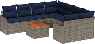 vidaXL Conjunto De Sof&aacute;s De Jard&iacute;n 9 Uds. Gris Rat&aacute;n Sint&eacute;tico Vidaxl