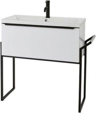 Clifton White Gloss 80cm Wall Hung Drawer Unit Ceramic Basin and Frame