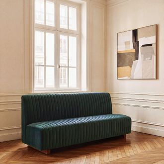 Maisons du monde Banco profesional de 3 plazas de terciopelo reciclado acanalado verde bosque