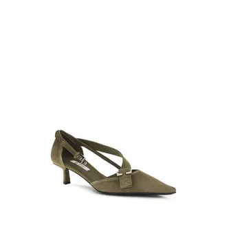 Prada Womens Cotton Mid-Heel Pump Beige