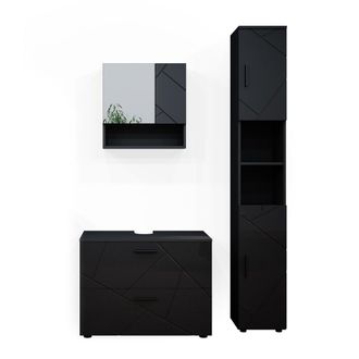 Vicco Conjunto De Muebles De Ba&ntilde;o Irma, Antracita Alto Brillo, 3 Piezas, Con Cajonera Y Mueble Alto, Vicco