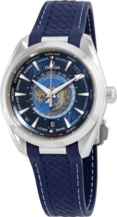 Omega Pre-owned Omega Seamaster Aqua Terra World Time GMT Automatic Chronometer Blue Dial Watch 220.12.43.22.03.001