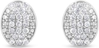 House of Brilliance Silver Round Diamond Oval Cluster Earrings in White at Nordstrom