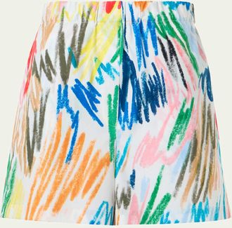 Akris Frey Scribble-Print Cotton Shorts