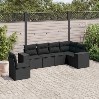 vidaXL Vidaxl - Set De Sof&aacute;s De Jard&iacute;n 6 Piezas Y Cojines Rat&aacute;n Sint&eacute;tico Negro