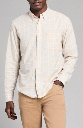 Billy Reid Tuscumbia M&eacute;lange Plaid Cotton Button-Down Shirt in Silver/Taffy at Nordstrom, Size Xx-Large