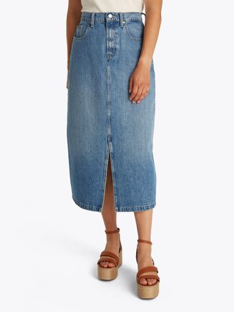 Tommy Hilfiger Jeansrock TOMMY HILFIGER DNM MIDI STRAIGHT SKIRT HW UMA, Damen, Gr. 32, uma, Denim/Jeans, Obermaterial: 100% Baumwolle, unifarben, straight fit wadenl