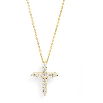 Roberto Coin Tiny Treasures Diamond Cross Pendant Necklace in Yellow Gold at Nordstrom, Size 18 In