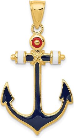 Diamond2Deal 14k Yellow Gold 2-D Red, White, Blue Enameled Anchor Pendant