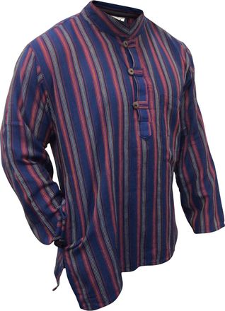Shopoholic Fashion New Purple Mix Dharke Stripes Grandad Shirt Lightweight Comfy Traditional Boho Hippy Shirts, 4XL
