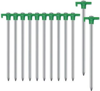 OEM 12 Estacas Para Tienda De Campa&ntilde;a, Resistentes, De Metal Inoxidable, De 18 Cm (7,1 Pulgadas), Ideales Para Acampar, Color Verde