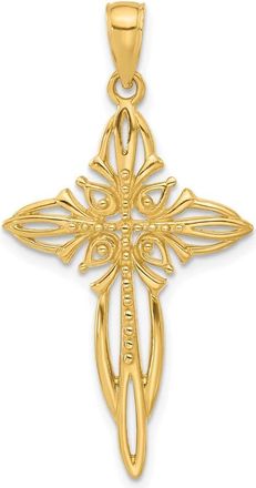 Diamond2Deal 14k Yellow Gold Polished and Cut-Out Beaded Cross