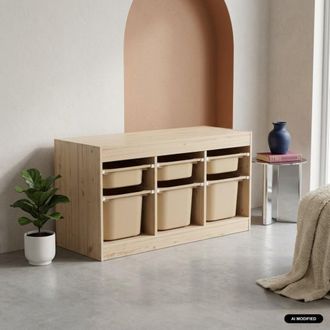 Sweeek Mueble de almacenamiento infantill horizontal, 6 cajas, beige