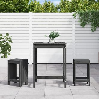 vidaXL Set De Mesa Y Taburetes Altos Jard&iacute;n 3 Piezas Madera Pino Gris Vidaxl