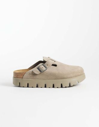 Birkenstock Boston - Zoccoli in camoscio con suola spessa color tortora-Neutro