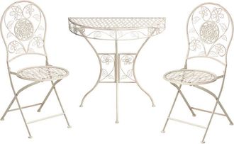 Beliani Conjunto De Balc&oacute;n Jard&iacute;n Exterior Metal Estilo Vintage Motivo Floral Estructura De Hierro Beige Claro Yaviza