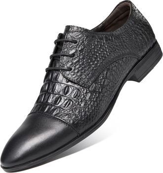 Generic Shoes Dress Oxford for Men Lace Up Crocodile Print Derby Shoes Round Cap Toe Leather Anti-Slip Resistant Non Slip Rubber Sole Wedding(Crocodile Print,