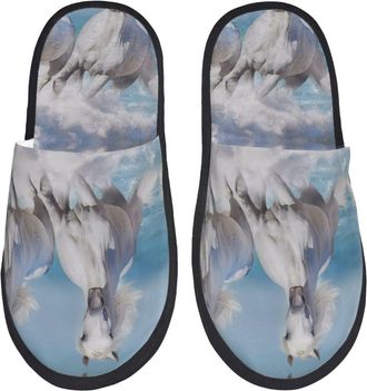Generic Fleece Slippers Three Horses Unisex Fluffy Slippers Reusable Indoor Shoes For Ladies Spa Winter L