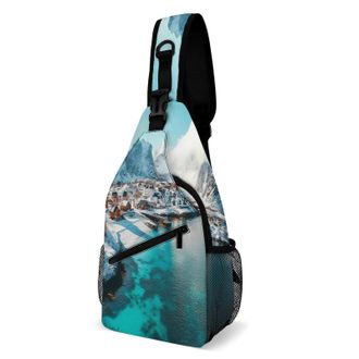 Generic Northern Lights Mens Shoulder Bags Sling Crossbody Backpack Travel Hiking Chest Bag with Small Side 38x20cm