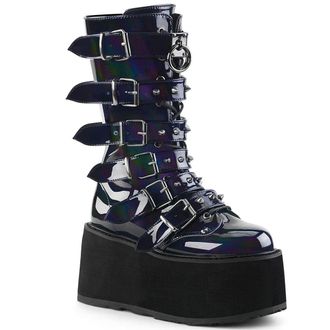 Demonia Womens Damned 225 Black Holographic Mid Calf Platform Boots - Size UK 8