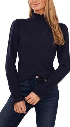 CeCe by Cynthia Steffe Ruffle Mock Neck Sweater in Classic Navy at Nordstrom Rack, Size Small