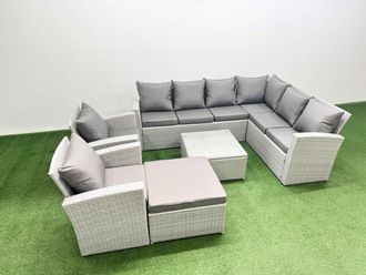 Fimous Rattan Garden Outdoor Furniture Set 9 Seater Rattan Garden Sofa Sets in Light Grey
