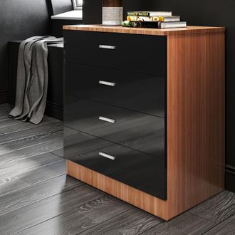 Elegant Lighting Black/Walnut High Gloss 4 spacious Drawer Chest with Metal Handles for Bedroom or Home Storage Organizer - Elegant