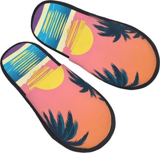 Generic Home Slippers Beach With Palm Trees 1 Pattern Slippers Soft Unisex House Slipper For Winter Indoor Mens L