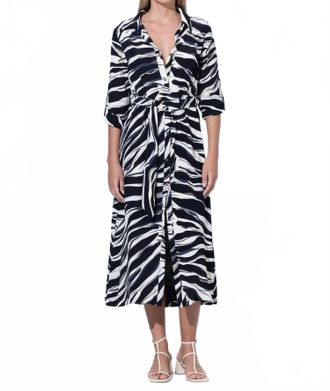 Lusana Cedar Shirt Midi Dress In Black Bamboo Pattern