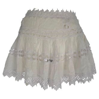Charo Ruiz Ibiza Charo Ruiz Lace Pattern Mini Skirt in White Ecru Cotton