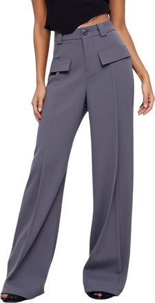 Generic Womens High Waisted Wide Leg Trousers Formal Dress Suit Pants Solid Color Casual Baggy Pants Button Elastic High Waist Trousers with Front Pockets (Gr