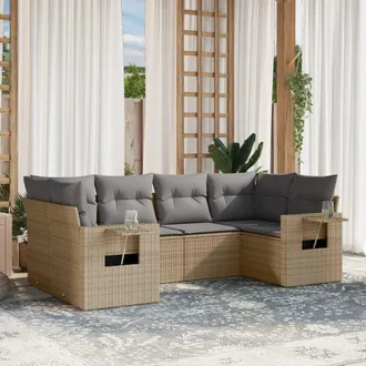 vidaXL Vidaxl - Juego De Sof&aacute;s Jard&iacute;n Con Cojines 6 Pzas Rat&aacute;n Sint&eacute;tico Beige
