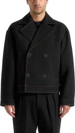 Mani&egrave;re De Voir Mika Unisex Tailored Double Breasted Jacket With Contrast Stitch in Black at Nordstrom, Size Xx-Small