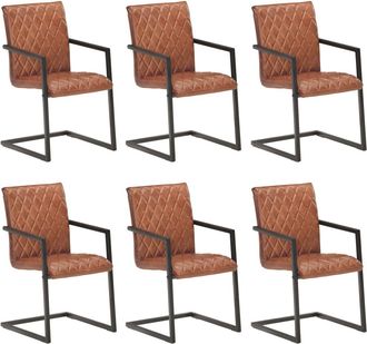 vidaXL Sillas Voladizas De Comedor 6 Unidades Cuero Aut&eacute;ntico Marr&oacute;n Vidaxl