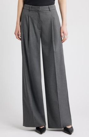 Nordstrom Heathered Wide Leg Pants in Grey Medium Charcoal Heather at Nordstrom Rack, Size 10