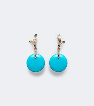 Suzanne Kalan 18kt gold drop earrings with diamonds and turquoise