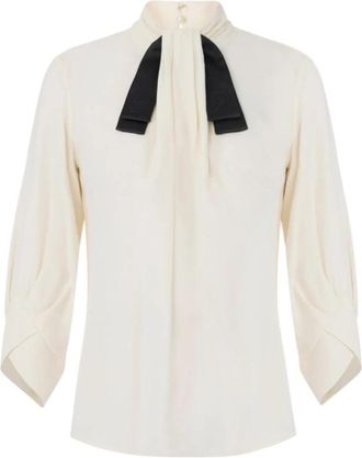 Elisabetta Franchi Georgette Blouse met Satijnen Strik - Dames - Blouses - Wit - L - Satijn - Overhemden