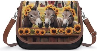 Generic Three Donkeys with Sunflowers Small Womens Crossbody Bags Shoulder Handbag with Adjustable Strap for Travel