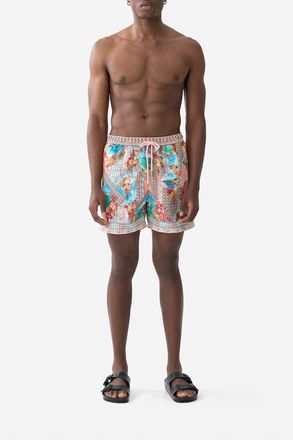 Camilla Elastic Waist Mid Length Boardshorts In Meet Me In Mallorca