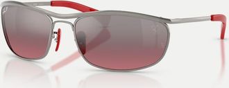 Ray-Ban Rb3819m Scuderia Ferrari Collection - Occhiali da sole ovali color canna di fucile con lenti viola polarizzate-Grigio