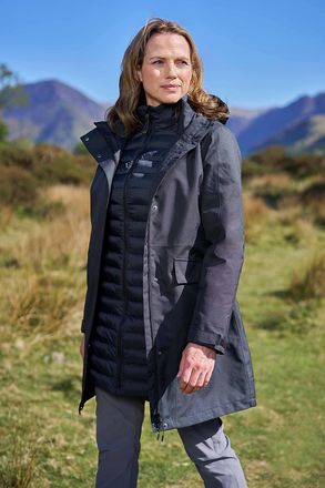 Mountain Warehouse Rain On Womens 3 In 1 Jacket with Pockets Waterproof Breathable Coat Black - Size 16 UK