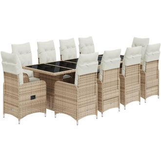 vidaXL Set De Mesa Y Sillas De Jard&iacute;n 11 Pzas Y Cojines Rat&aacute;n Pe Beige Vidaxl