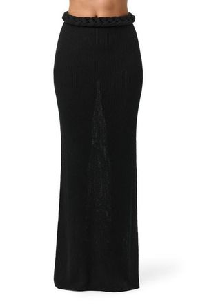 Naked Wardrobe Braided Waist Maxi Sweater Skirt in Black at Nordstrom, Size X-Small