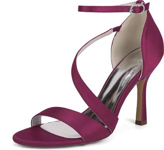 Generic Womens High Heels Wedding Bridal Shoes Satin Stilettos Sandals Comfortable Casual Dress Pumps Shoes 9.5Cm,Burgundy,10 UK