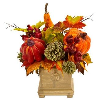 Nearly Natural Pumpkin, Gourd, Berry and Maple Leaf Artificial Arrangement in Orange at Nordstrom