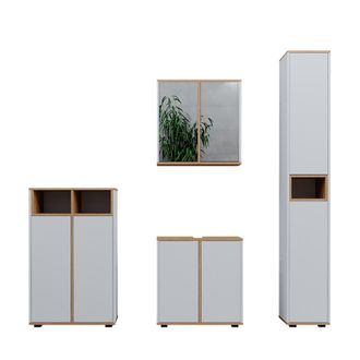 Vicco Set De Muebles De Ba&ntilde;o Didi, Blanco/artesano, 4 Piezas, Con Mueble Alto Y Mueble Mediano Con Puertas