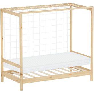 ML Design Ml-design - Cama Infantil 80 X 160 Cm En Forma De Porter&iacute;a De F&uacute;tbol Con Colch&oacute;n 10cm Madera De Pino Color Natural, Cuna Individual Para Ni&ntilde;o Con Somi