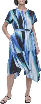 DKNY Printed Linen Wrap Midi Dress