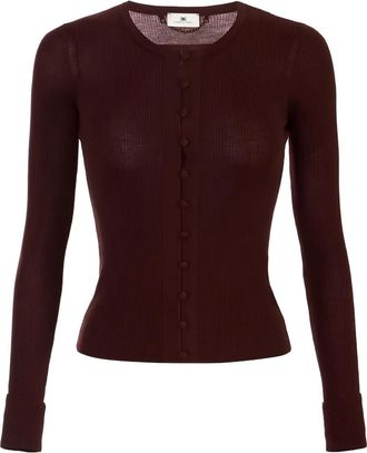 Elisabetta Franchi ribbed chain detail cardigan - Red